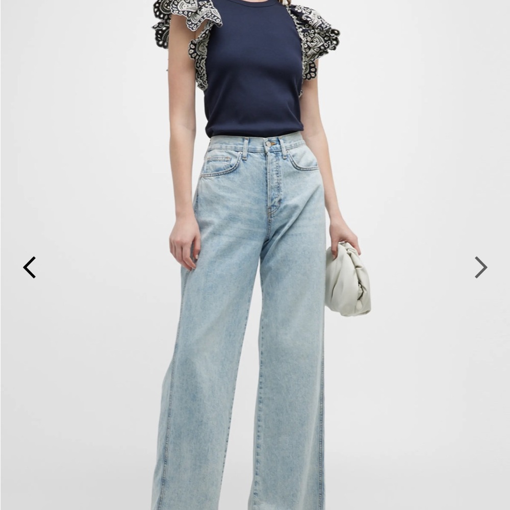 Veronica Beard High Rise Blue Jeans with Wide-Leg Silhouette